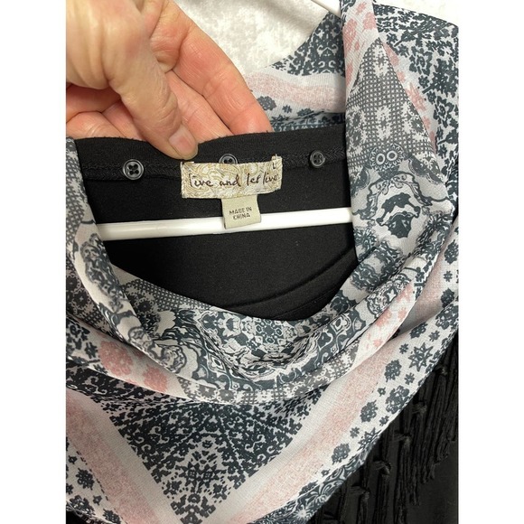 Live and let live blouse with detachable scarf Sz L - Picture 3 of 9